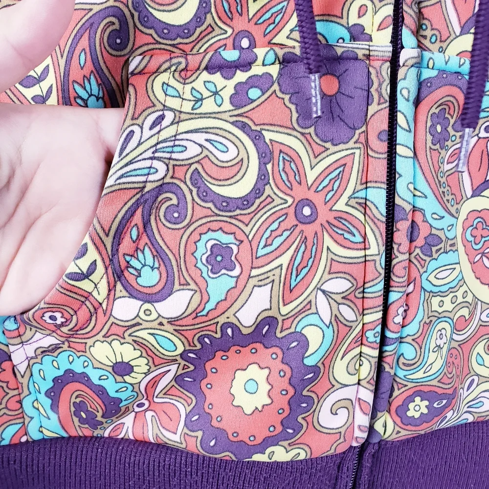 Burton All Over Floral Full Zip Hooded Sweatshirt Jacket‎ Girls Size XL